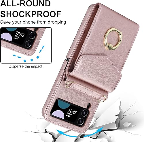 Miniatura 5 de Asuwish Funda para teléfono Samsung Galaxy Z Flip 3 5G 2021 con anillo de bloqueo RFID, correa cruzada para muñeca, soporte para tarjeta de crédito,