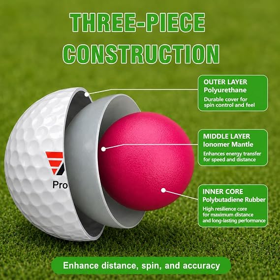 PGM 24 Pack 3-Piece Standard Golf Balls for Men and Women with High Spin