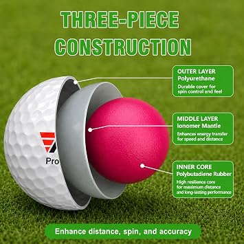 PGM 24 Pack 3-Piece Standard Golf Balls for Men and Women with High Spin
