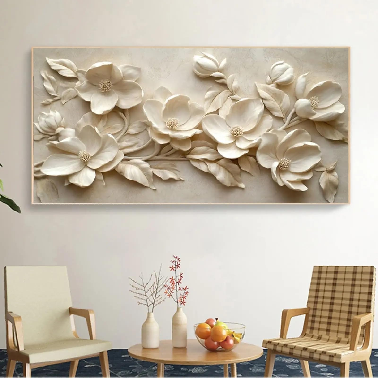 Affiche sur toile fleur blanche 3D 20x40cm avec cadre - 6