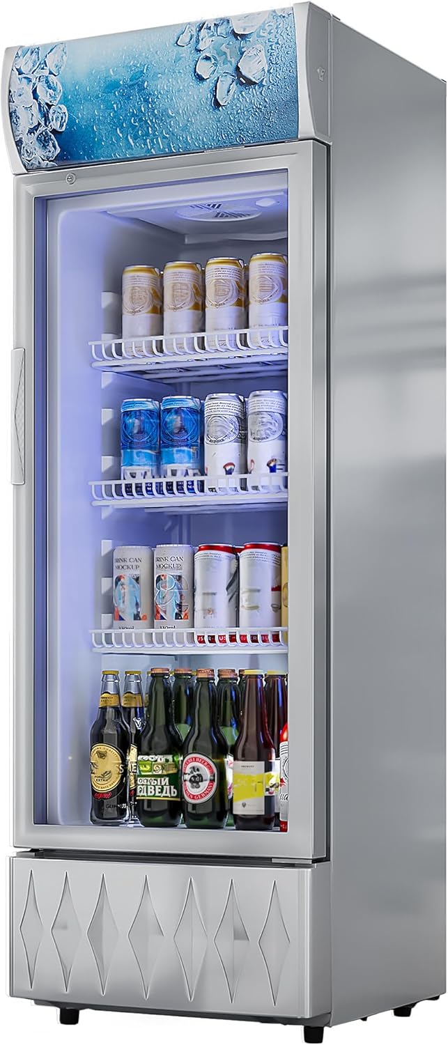 YITAHOME Commercial Merchandiser Display Refrigerator 6.9 CU.FT. with Single One Glass Door, ETL & DOE Certificated Beverage Drink Beer Fridge Cooler for Office Garage Bar Gym with Customize Lightbox