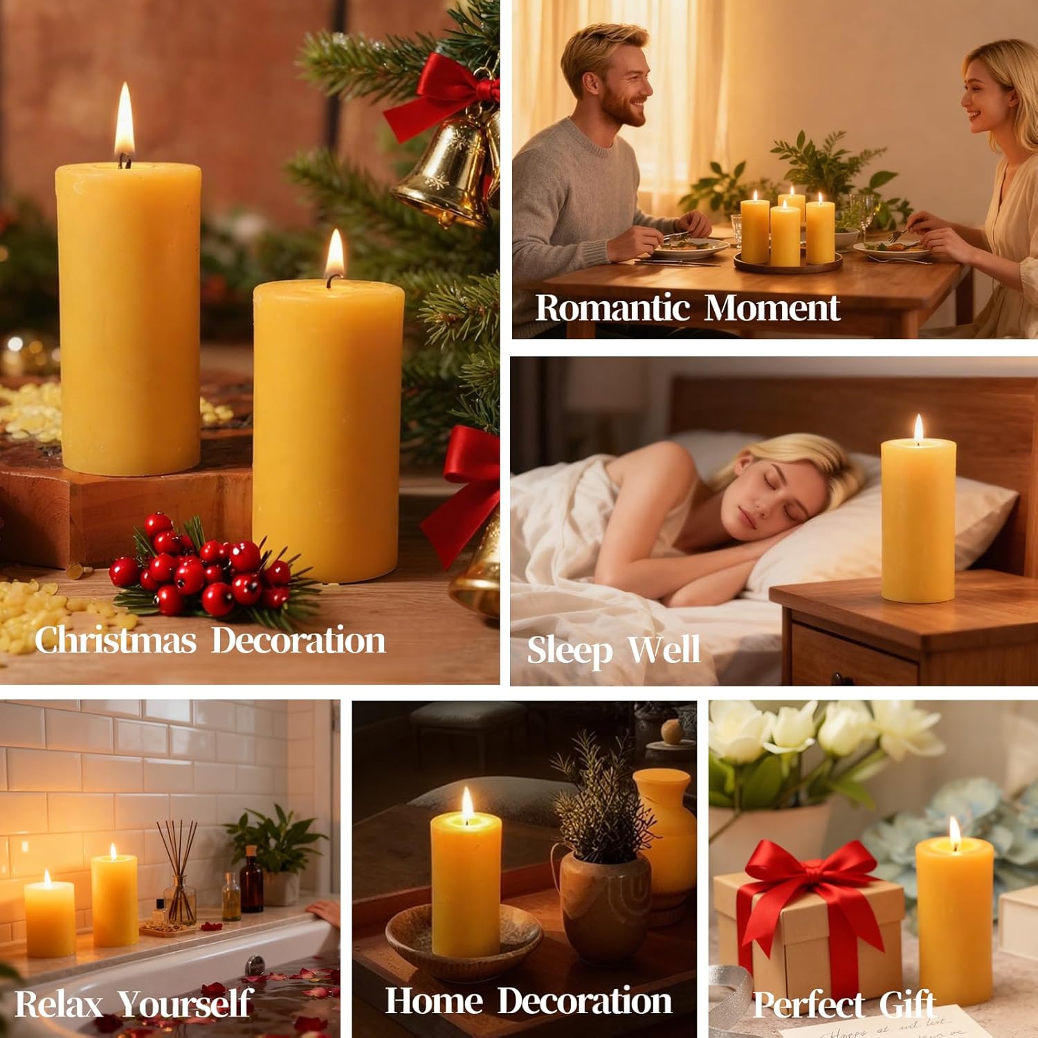 Beeswax Pillar Candles 4 Packs,100% Bees Wax Candles for Home-140 Hours Long Burning for Emergency, Natural Beeswax Candle Bulk for Relax, Pure,Smokeless & Dripless - Image 9