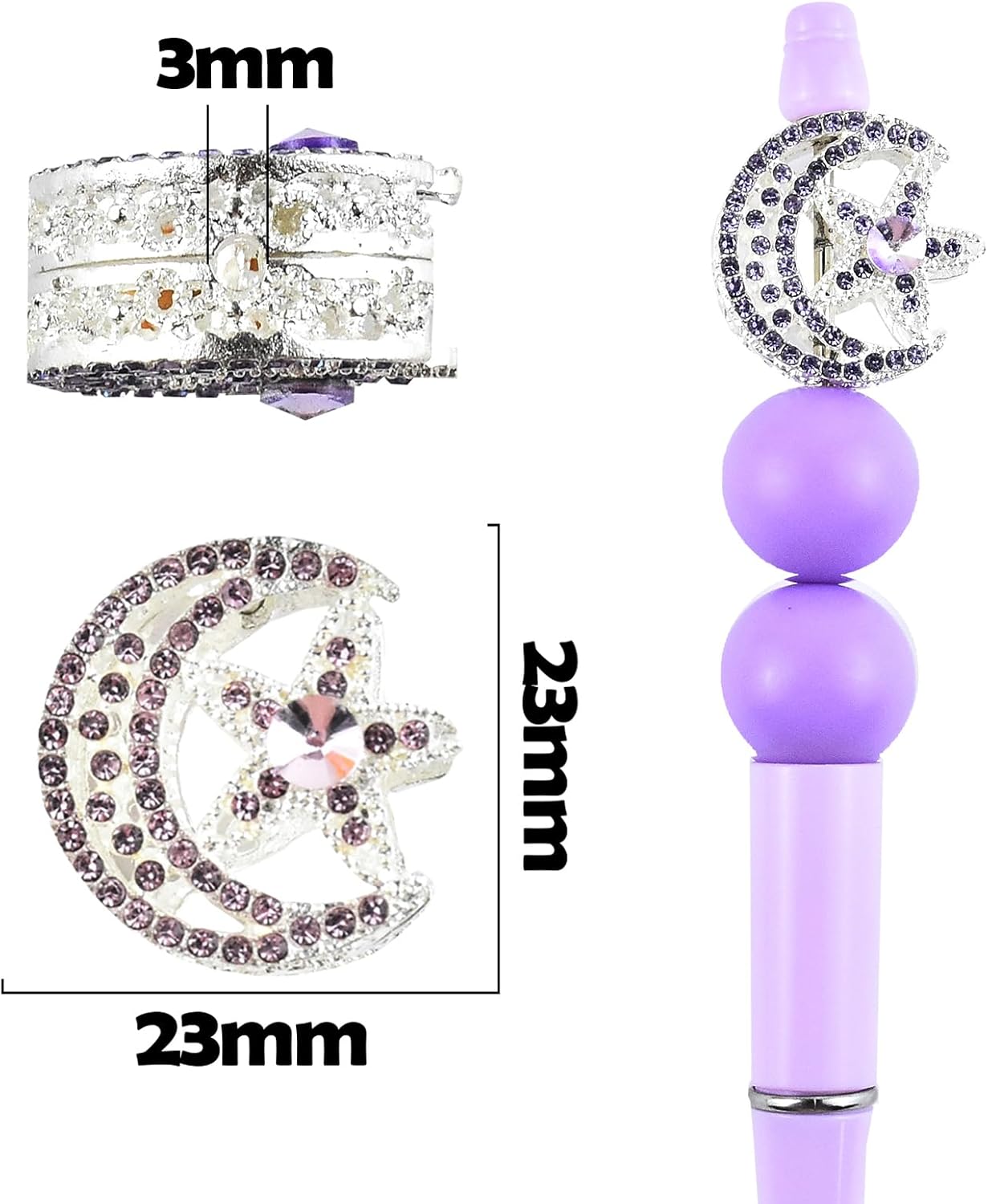 6Pcs Cute Star Moon Rhinestone Alloy Focal Beads for Pens Colorful Star Moon Spacer Beads for DIY Craft Beadable Pens Bracelet Necklace Earrings Keychain Jewelry Making - Image 2
