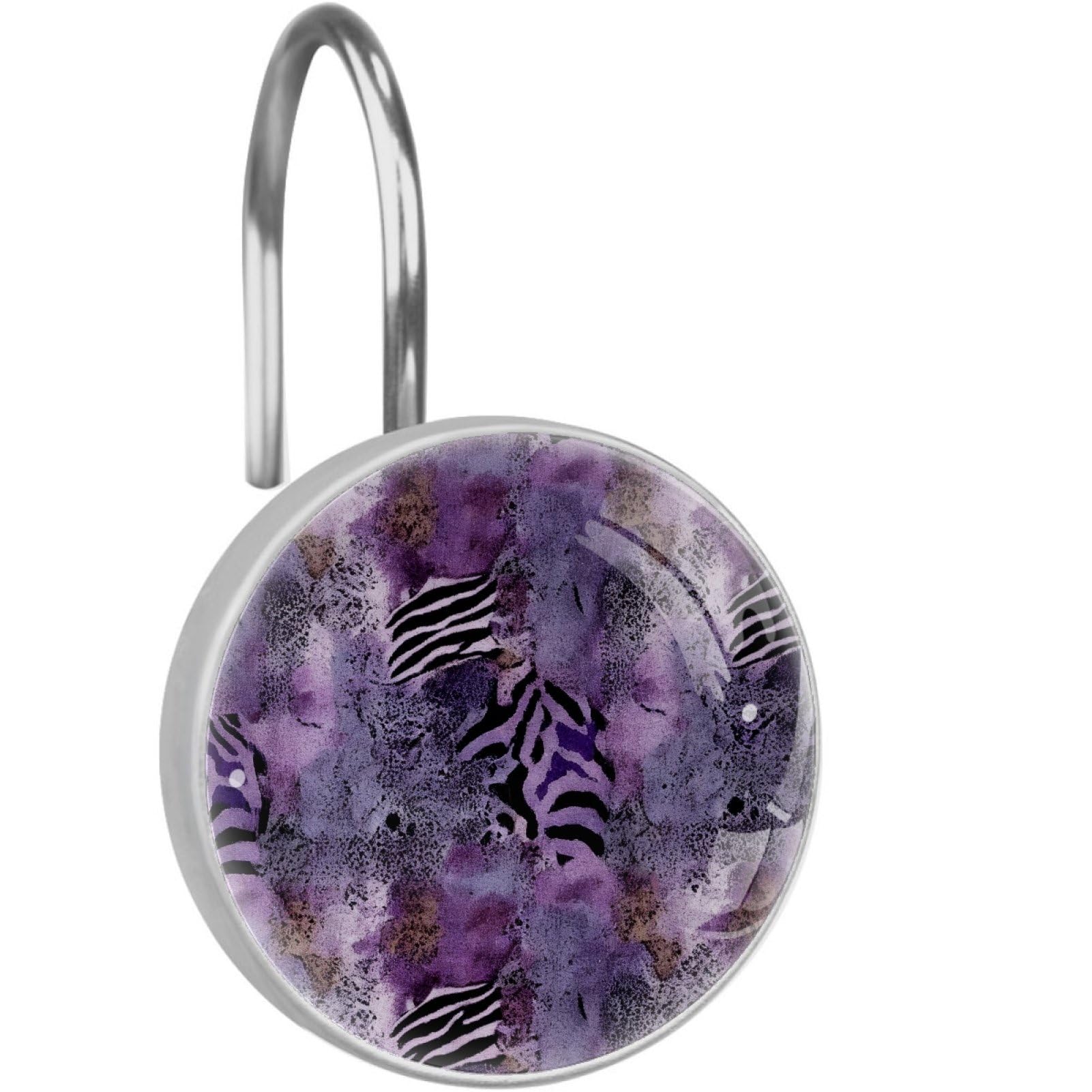 VAPOKF Decorative Shower Curtain Hook, Purple Leopard Print Rustproof Stainless Steel Shower Curtain Hook for Bathroom, Shower Curtain Hangers for Shower Rod