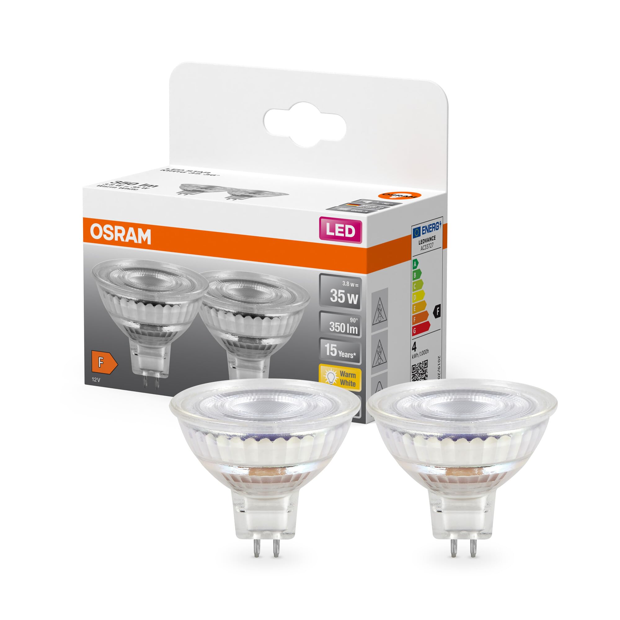 OSRAM Lampe à Réflecteur Superstar, GU10-base, Verre Clair ,Blanc Chaud ( 2700K), 230 Lumen, Remplacement De La Traditionnelle 35W-Ampoules 2-Pack