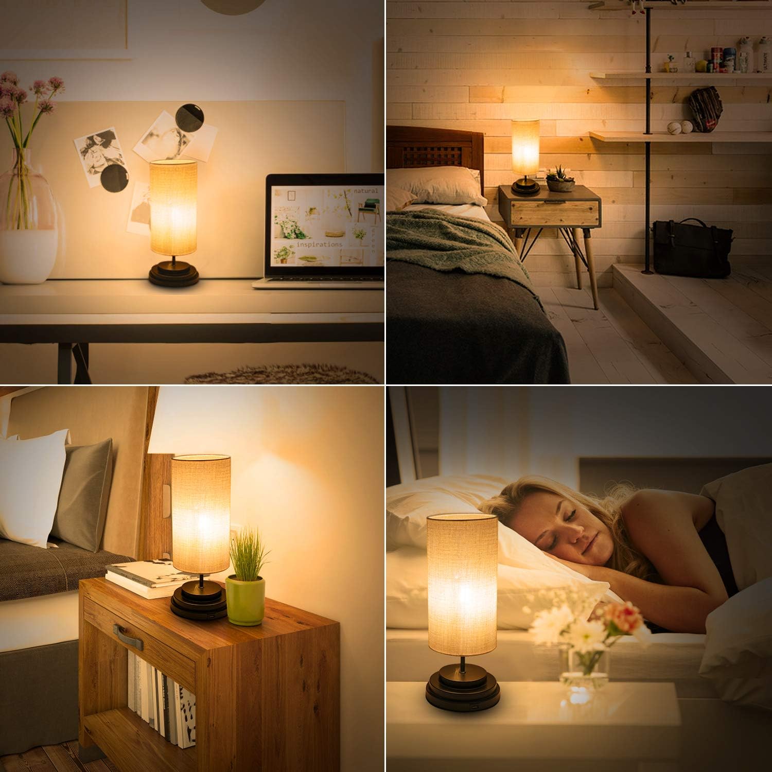 Kohree Touch Control Bedside Table Lamp,Fully Dimmable Nightstand Lamp with USB Charging Port,Modern Desk Lamp Dimmer for Bedroom,Living Room,Christmas Gifts, Two 4W 2700K Led Bulb Included