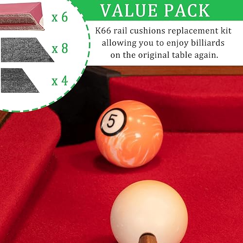 Miniatura 5 de Podoy Kit de repuesto de mesa de billar de 8 pies, parachoques de mesa de billar (juego de 6) con tela de fieltrorevestimientos de cojín (juego de