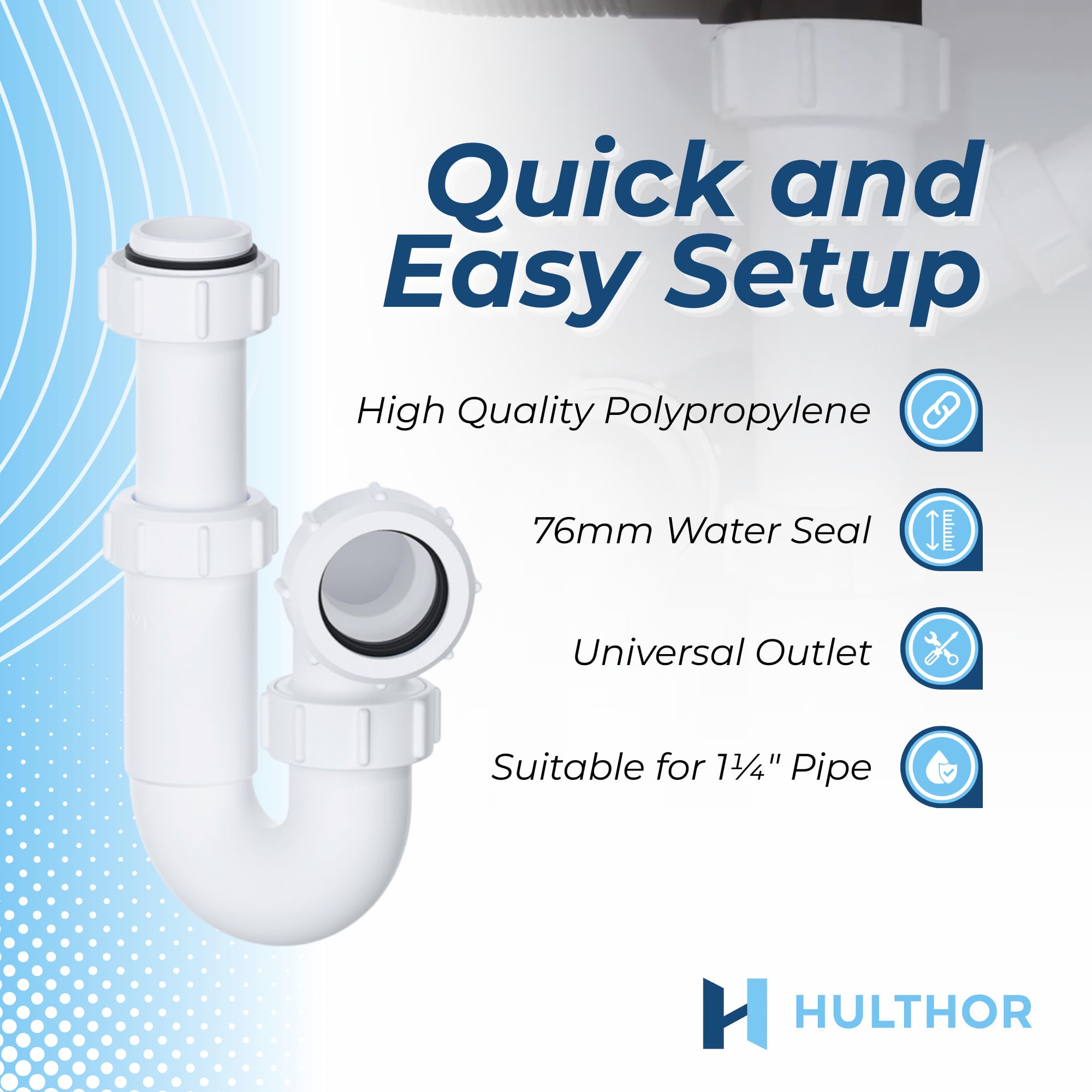 Hulthor 32mm Adjustable P Trap, Telescopic Sink Waste Trap with 76mm Seal, Universal 32mm Basin Trap for Bathroom Sink - Image 2