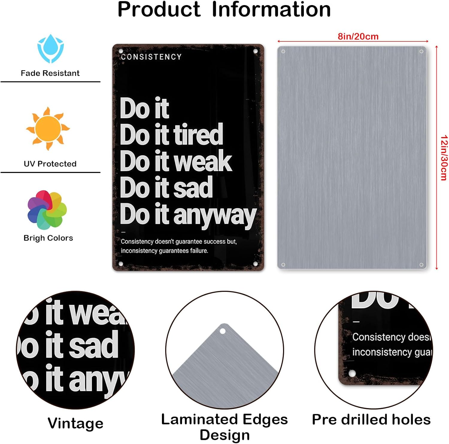 Consistency Quote: Do It Anyway Vintage Sign – Motivational Metal Wall Art for Home Gym, Workout Room, Man Cave, Fitness Studio,Office, Dorm & Gift 12x8 Inches (706)