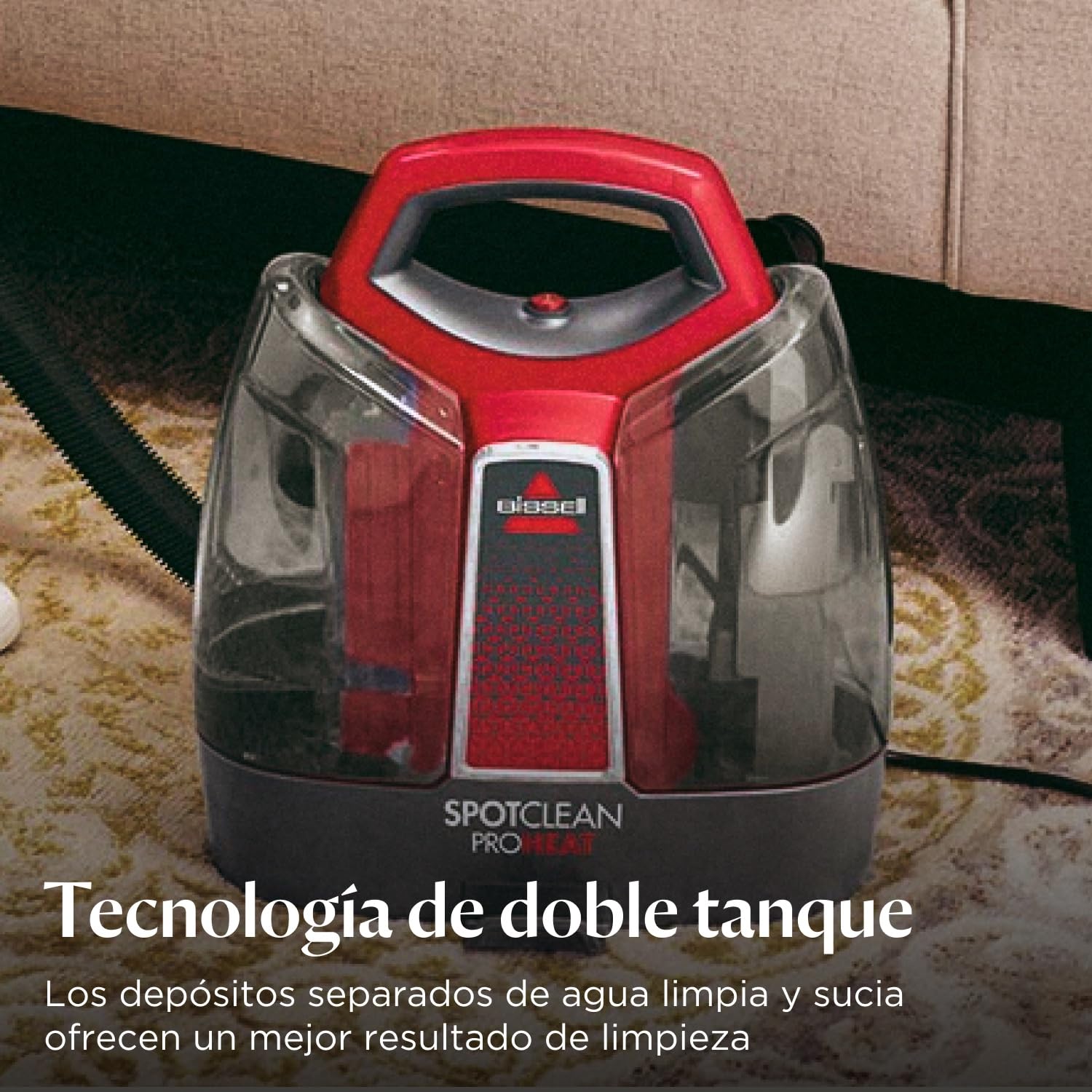 BISSELL SpotClean ProHeat, Aspiradora de Agua Tapiceria, Lava Aspiradora con Tecnología HeatWave, Limpiador de Liquidos para Alfombras, Tapiceria, Sofa, Autos y Más, Motor Potente de 330W, 36988