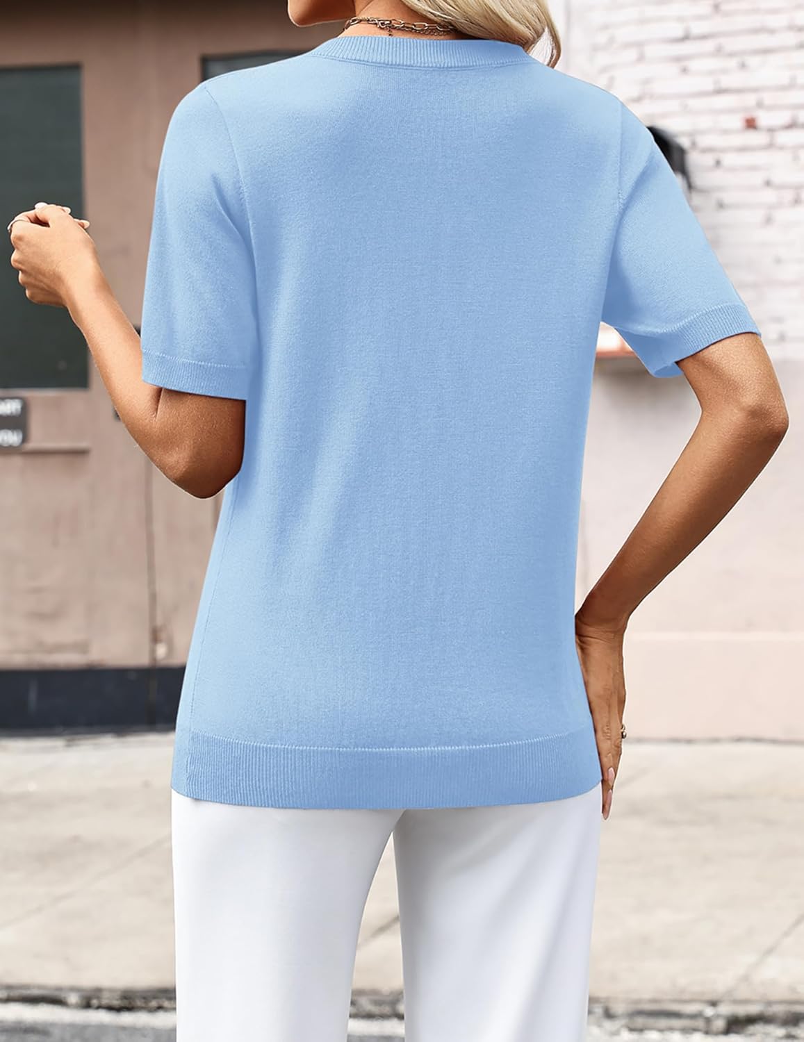 Zeagoo Womens Short Sleeve Sweaters 2026 Summer Lightweight V Neck Pullover Tops Dressy Business Casual Blouses Clothes - Image 4