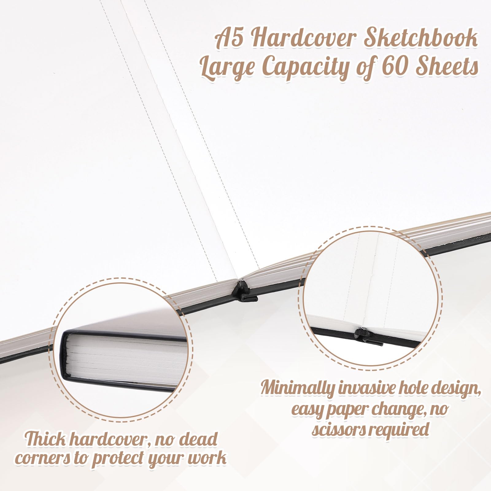 A5 Sketchbook 60 Sheets, Sketchbook with 200GSM Thick Paper - Black Hardback Art Drawing Pad for Sketching 14.8 x 21 cm, 120Pages - Image 4