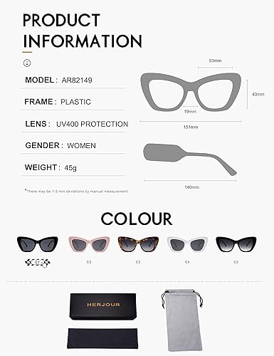 Miniatura 5 de HERJOUR Gafas de sol de gran tamaño de ojo de gato para mujer, moda grande, ojo de gato para mujer, gafas de sol AR82149