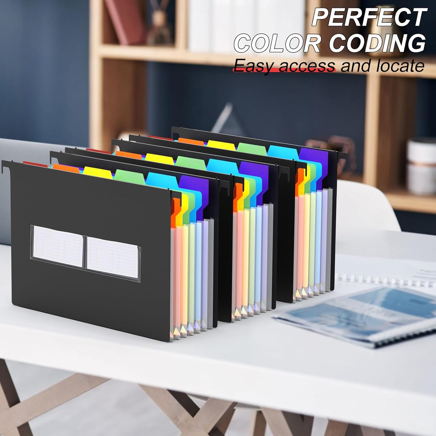 Expanding Hanging File Folders, File Folders for Filing Cabinet, 7 Expandable Accordian Pockets, Hanging File Folders Letter Size for Filing Cabinet, Larger Capacity Hanging Folders, 6 Packs