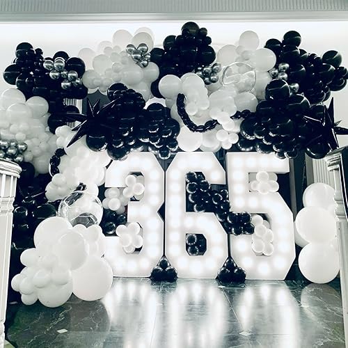 Miniatura 6 de Kit de arco de globos blancos y negros, 124 globos de confeti blanco y negro con tira de cinta de 16 pies y pegamento de puntos para graduación,