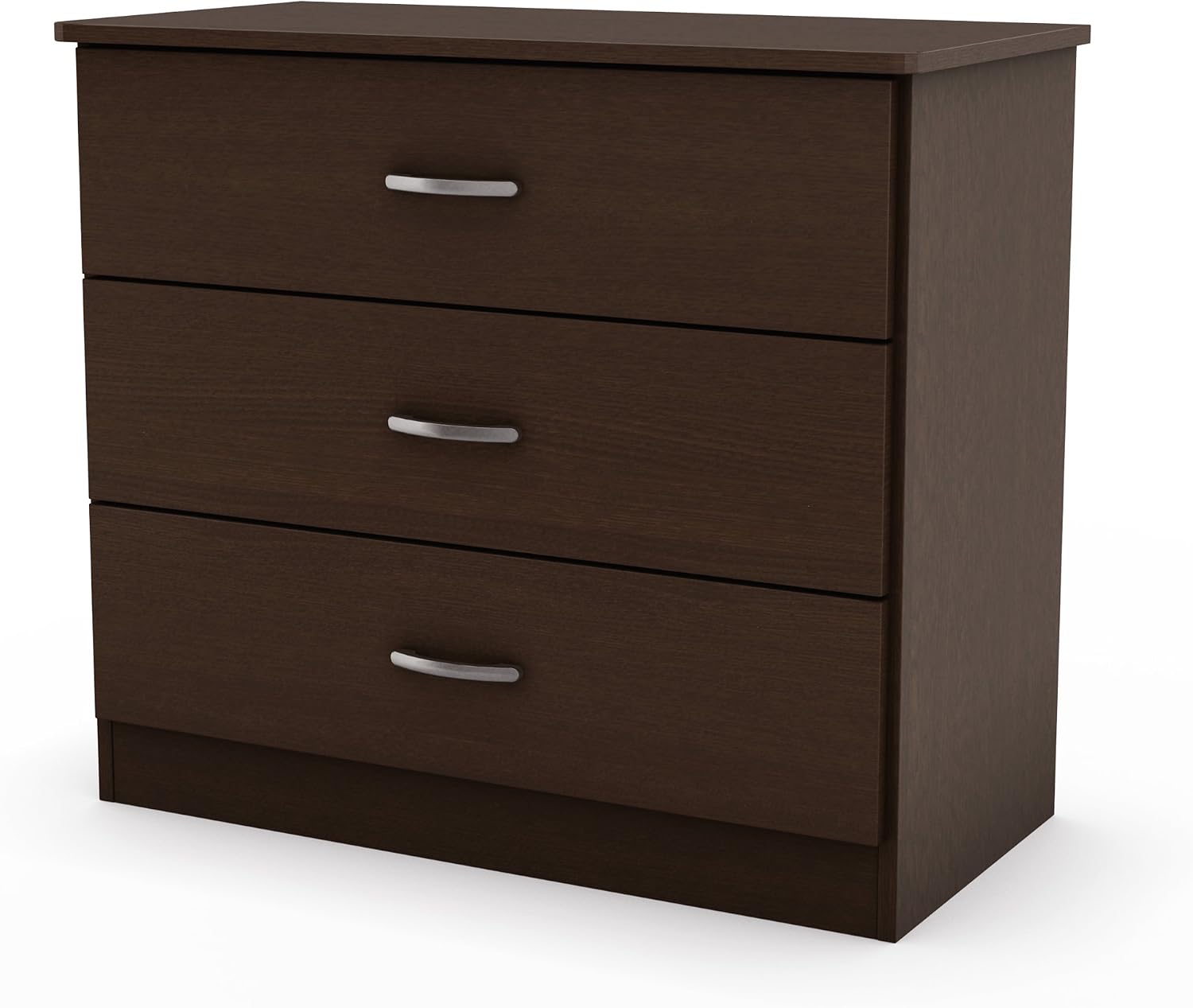 South Shore Libra Collection 3-Drawer Dresser, Chocolate with Metal Handles in Pewter Finish