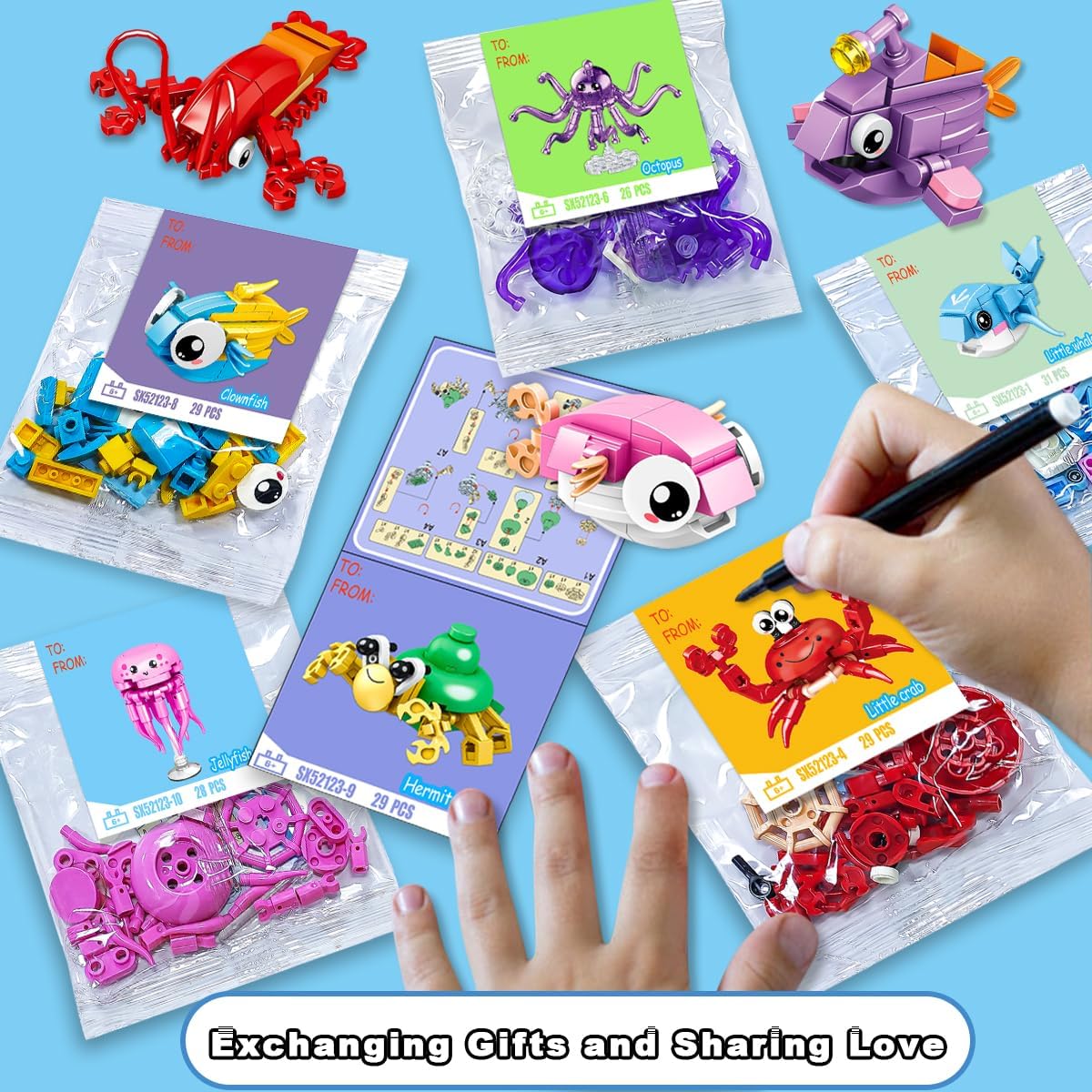 BAOXUE 24 Packs Valentines Day Cards for Kids School, Animal Building Block Set, Valentines Day Gifts for Kids Classroom Bulk, Class Valentine Exchange Cards for Boys Girls image 4