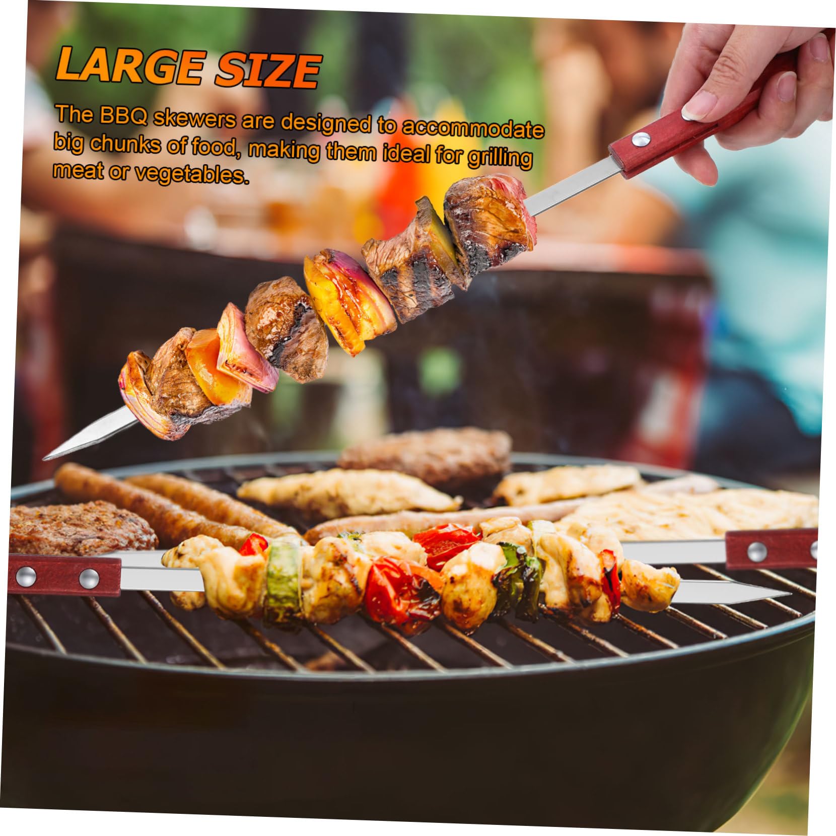 BESPORTBLE 18pezzi Spiedini Acciaio Inossidabile Per Barbecue Con Manico Legno Spiedini Piatte Per Grigliare e Verdure Per Grigliate Di Grandi