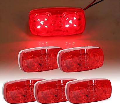 ECOTRIC 10 LED Trailer Marker 4" x 2" LED Side Marker Clearance Double | Bullseye Lights Super Bright Indicator RED/AMBER Double Bubble 12V Rectangular Surface Mount RV Camper Trucks 5 Pcs