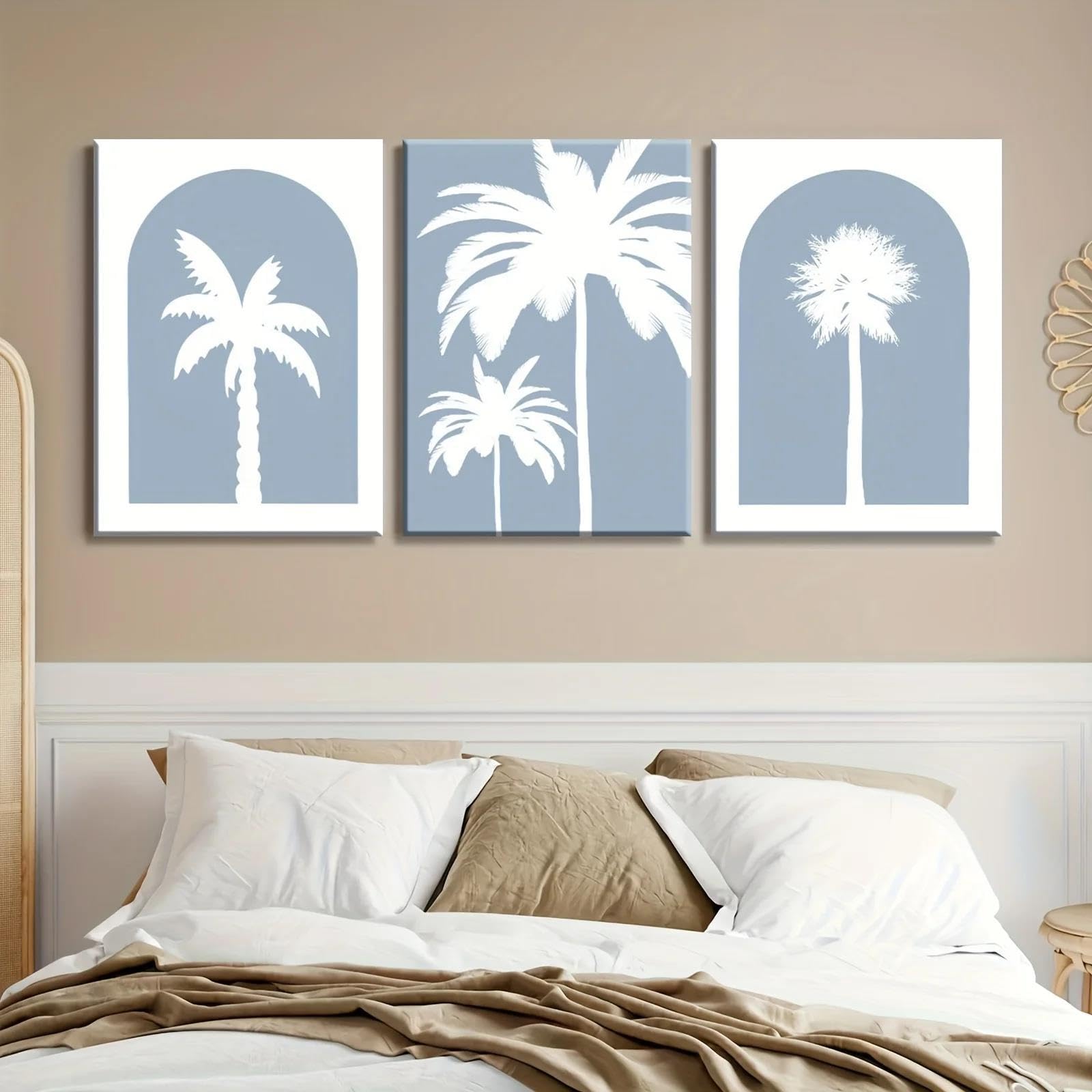 Yocheng 3pcs Canvas Print Decorative Painting Palm Tree Poster, Beach Botanical Art, Living Room, Cafe, Home And Dormitory 21x30cmx3 No Frame