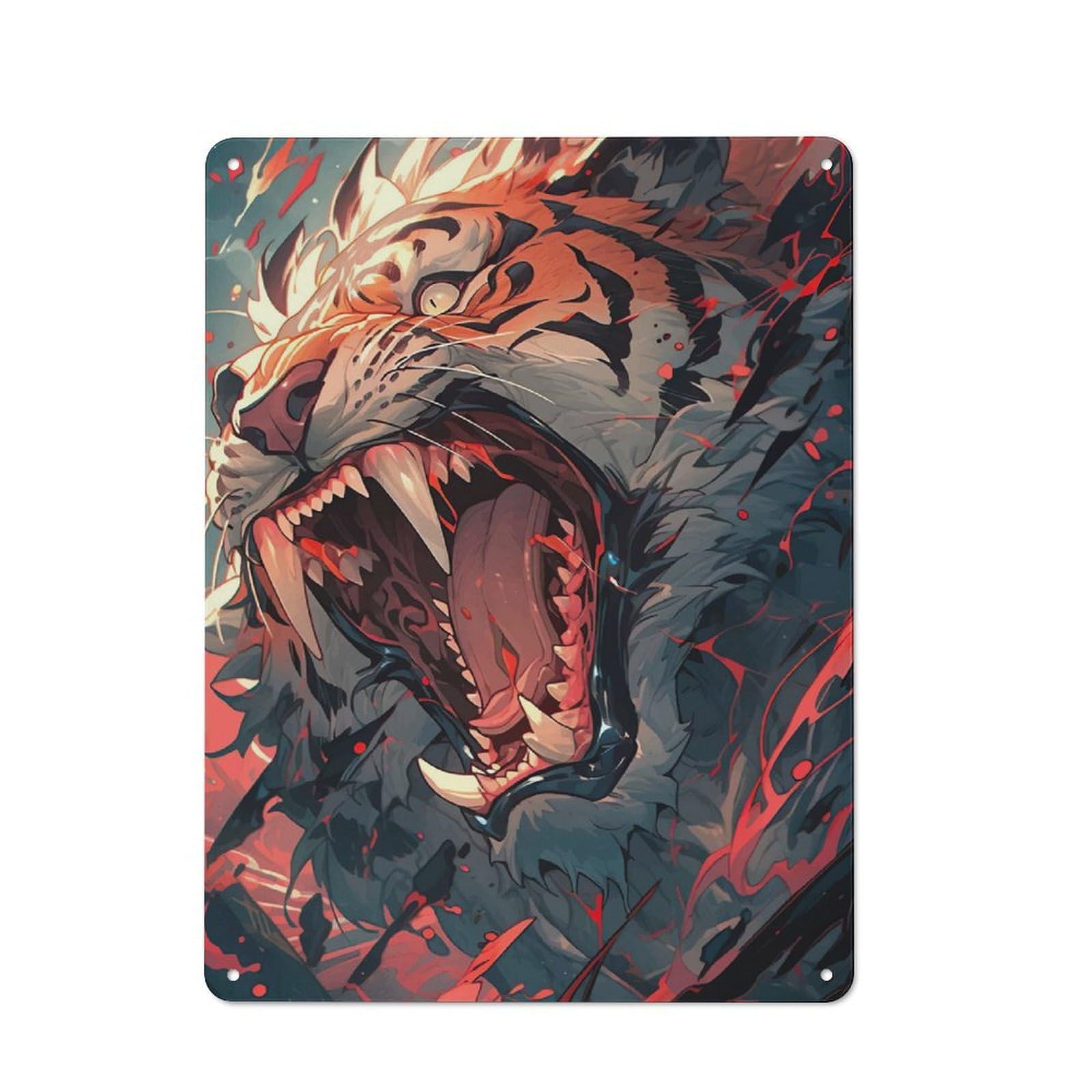 Junmoney The Tigers Head Roars Bistro Style Decorative Metal Plaque 40X30cm, Bistro Wall Plaque For Tea Room, Shop Wall Or Breakfast Area