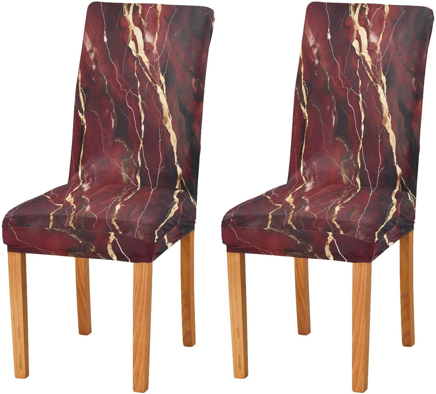 ALAZA Chair Covers for Dining Room, Dark Red Marble Gold Veins Stretch Chair Cover Sets Chair Protector Removable Washable for Ktichen Restaurant Hotel