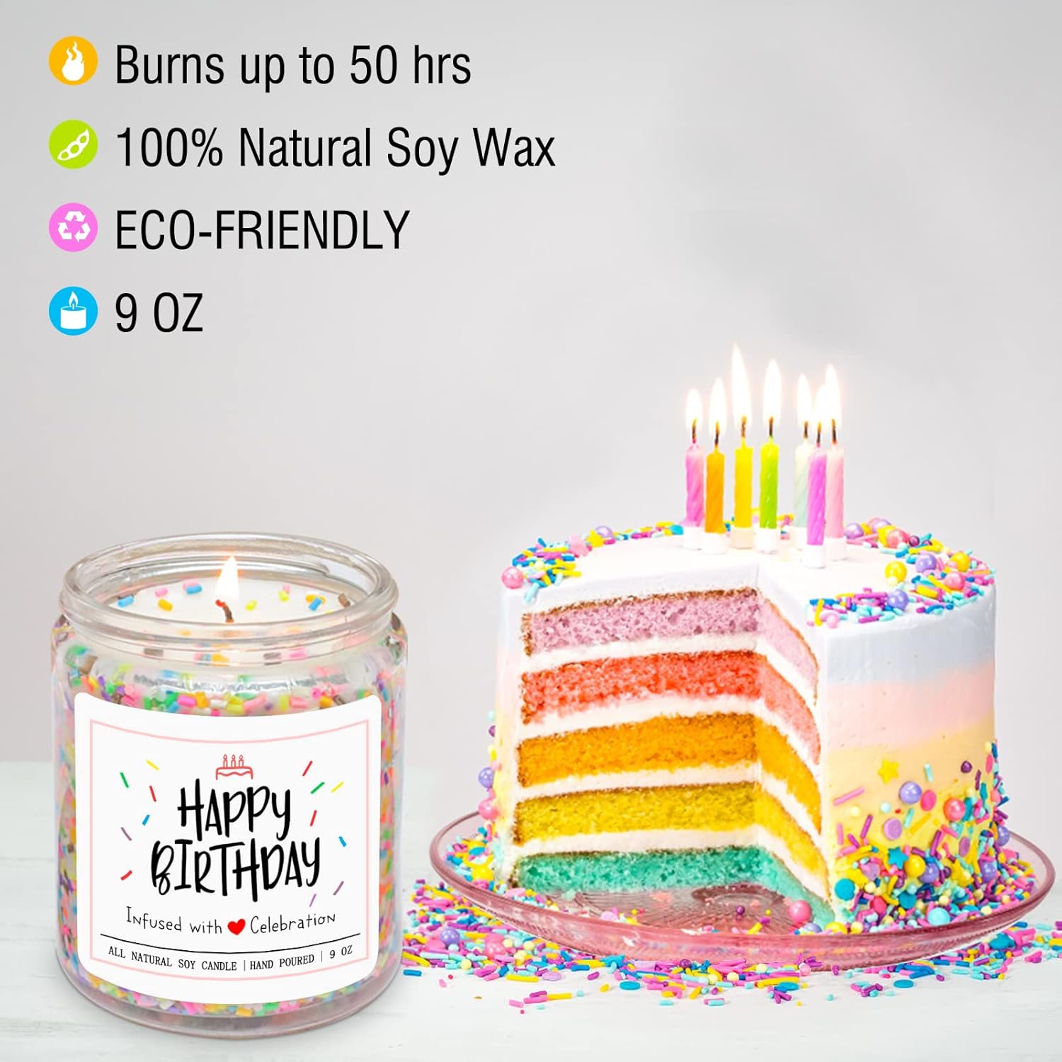 Homsolver Happy Birthday Gifts for Women Unique, Vanilla Cream Scent with Sprinkles Candy Birthday Candles for Her, Handmade Aromatherapy Candle Decor - Image 2
