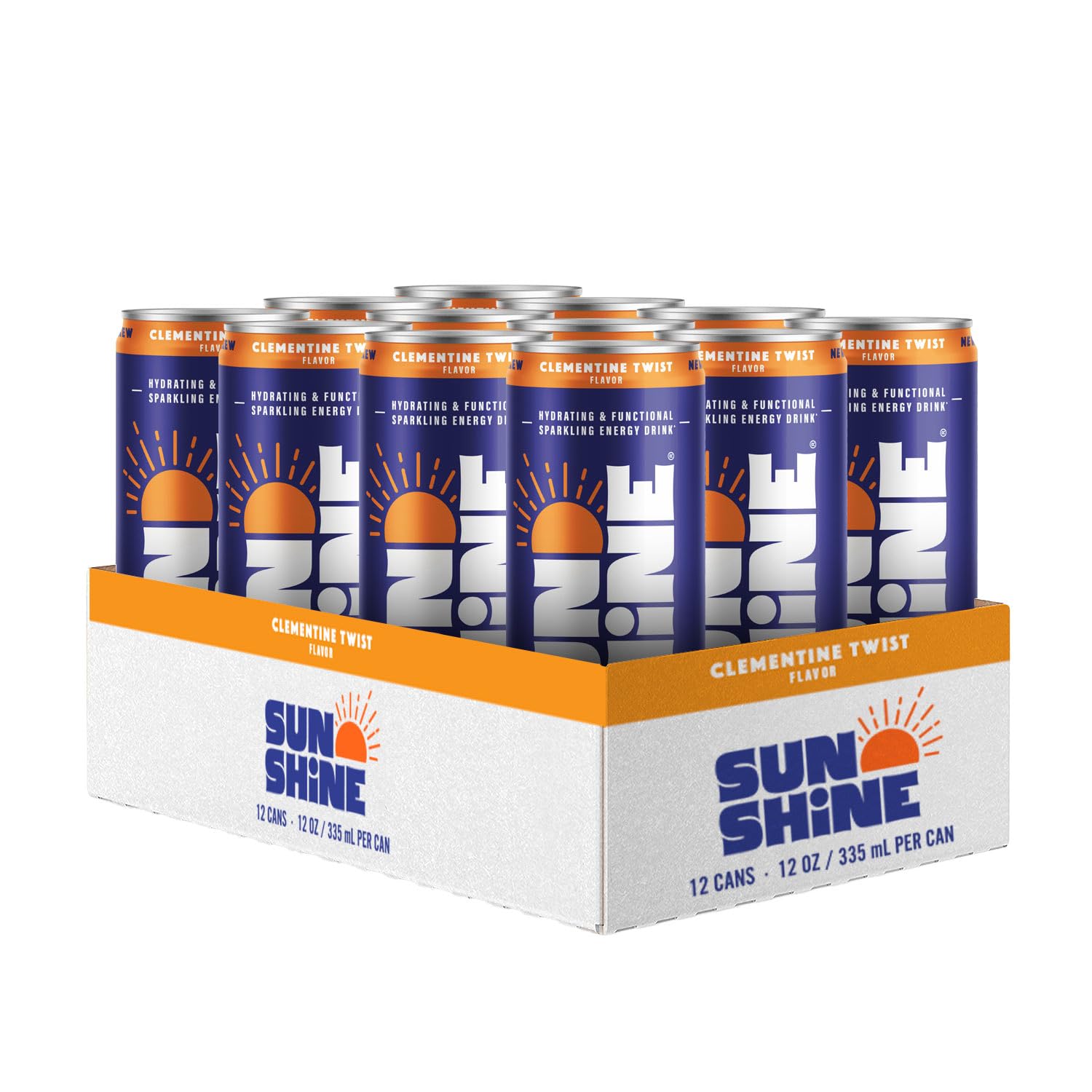 Sunshine Sparkling Energy Drink, Blueberry Lemonade with Daily Essential Vitamins, 360mg of Electrolytes, 70mg of Natural Caffeine, 12 Fl Oz (Pack of 24)