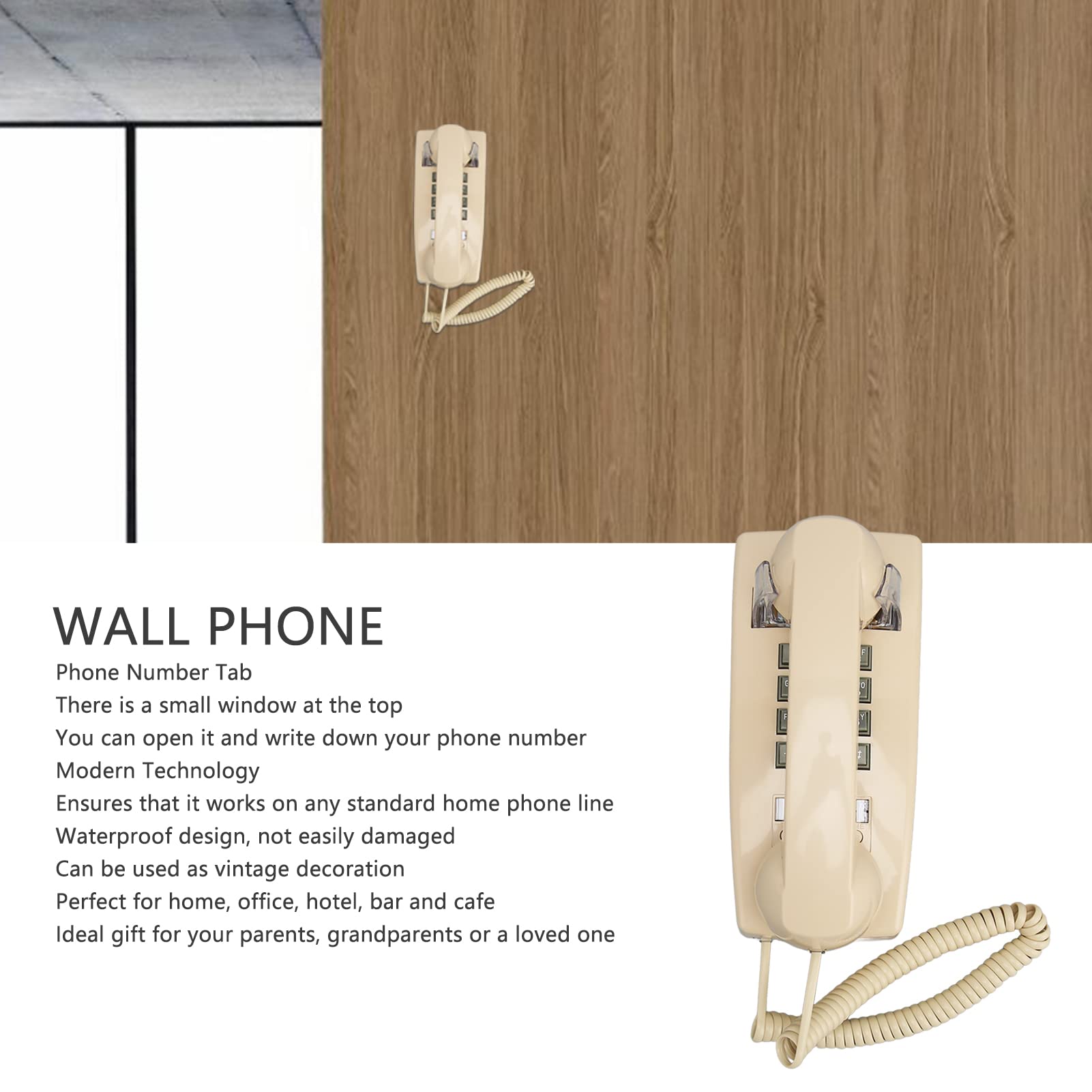 Telefon ścienny w Stylu Vintage, Telefon Stacjonarny Przewodowy z regulacją Głośności, Telefon ścienny Retro w Starym Stylu do Domowego Hotelu i Biura