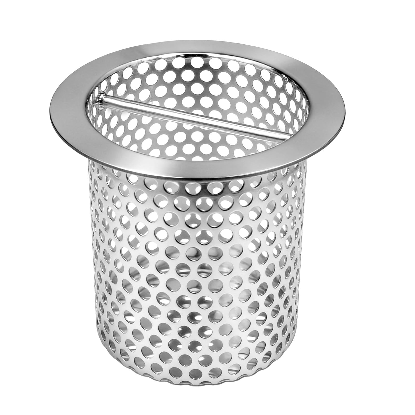 4in Commercial Floor Drain Strainer, 316 Stainless Steel Floor Drain Filter 4in Tall with Carry Handle, Finely Polished Drain Basket for Factory Kitchen Hospital Restaurant