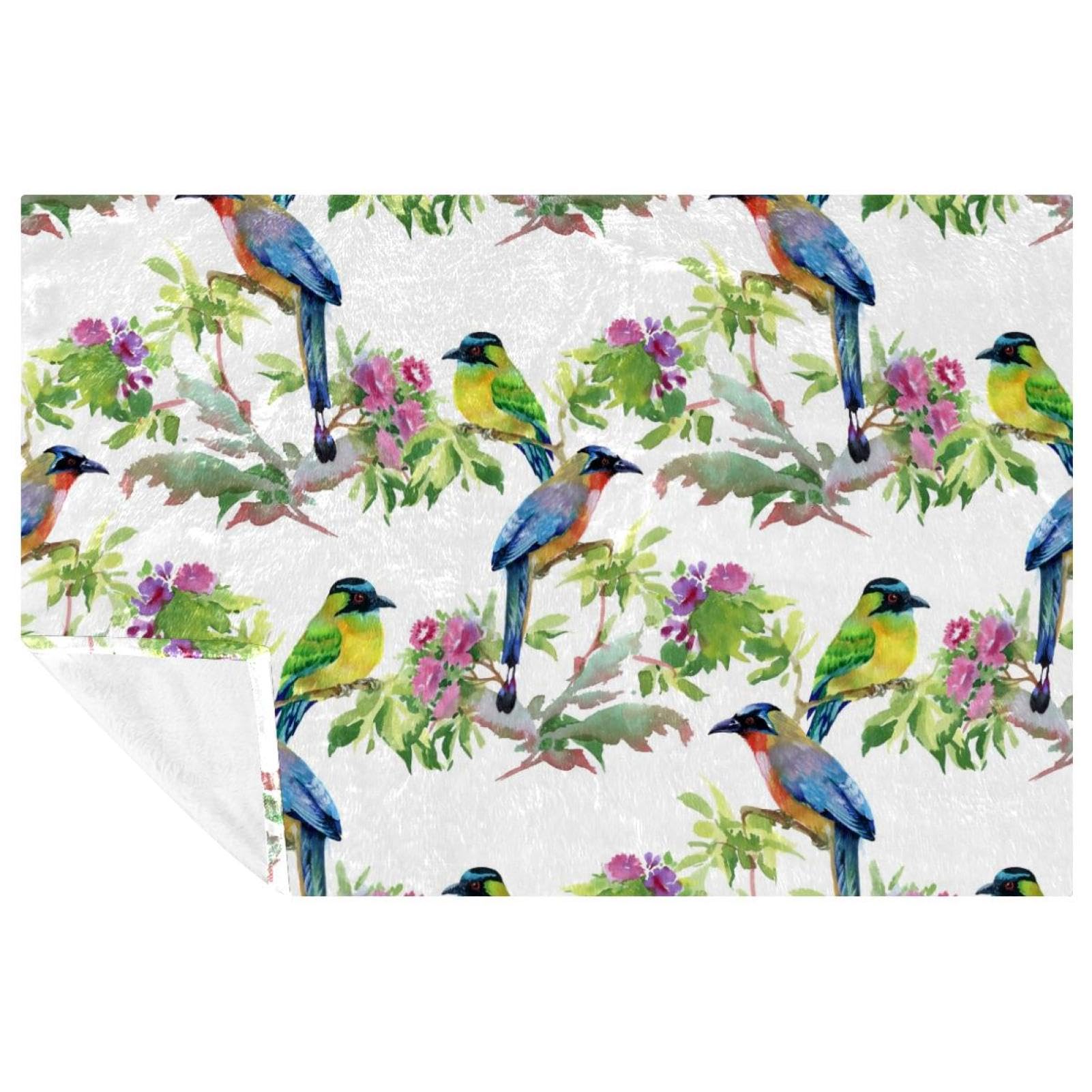 Jeté de lit oiseaux colorés fleurs couverture chaude pour pique nique et camping 150x100