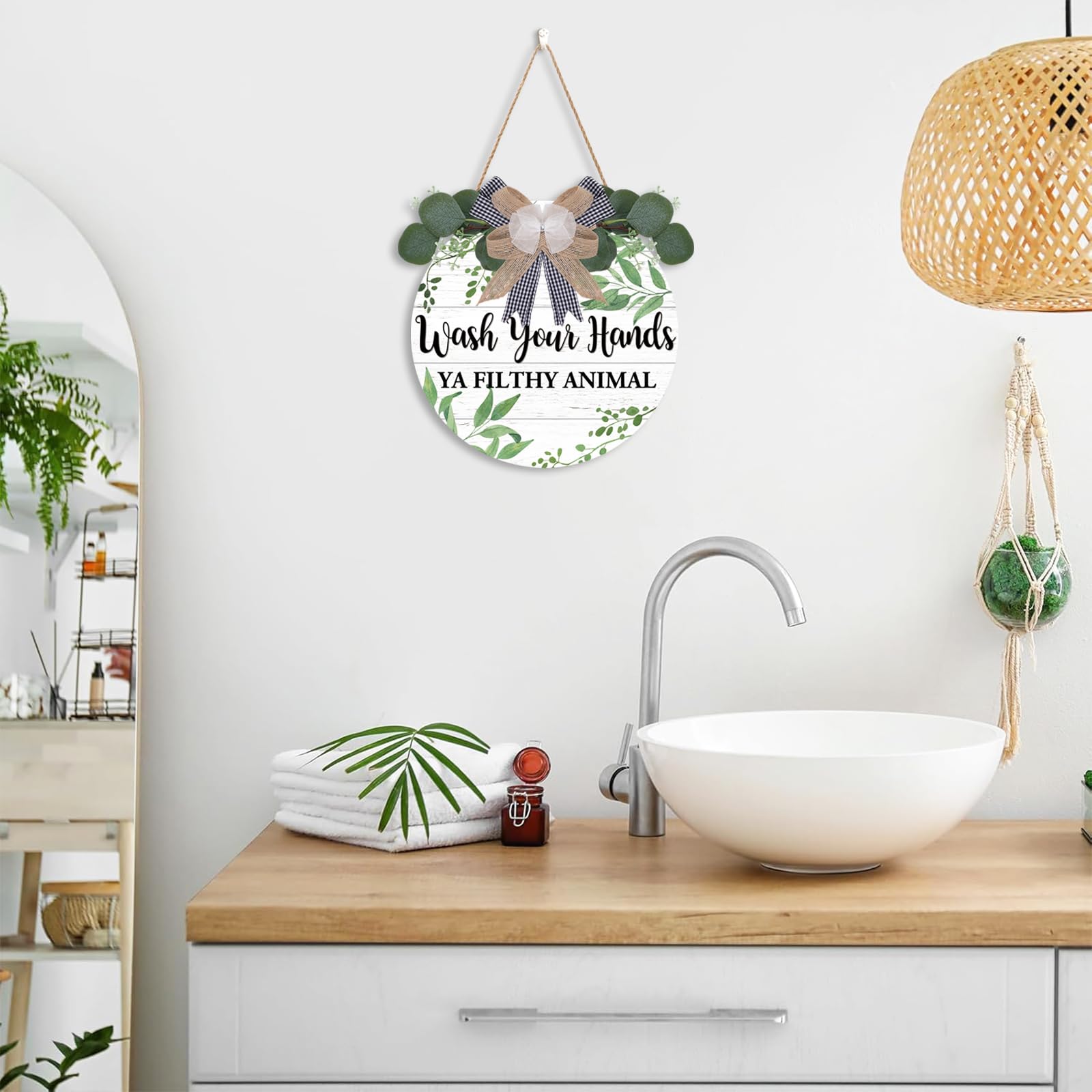 TOARTi Bathroom Sign,Wash Your Hands Ya Filthy Animal Wall Decor,Funny Bathroom Wooden Hanging Wall Art - Image 2