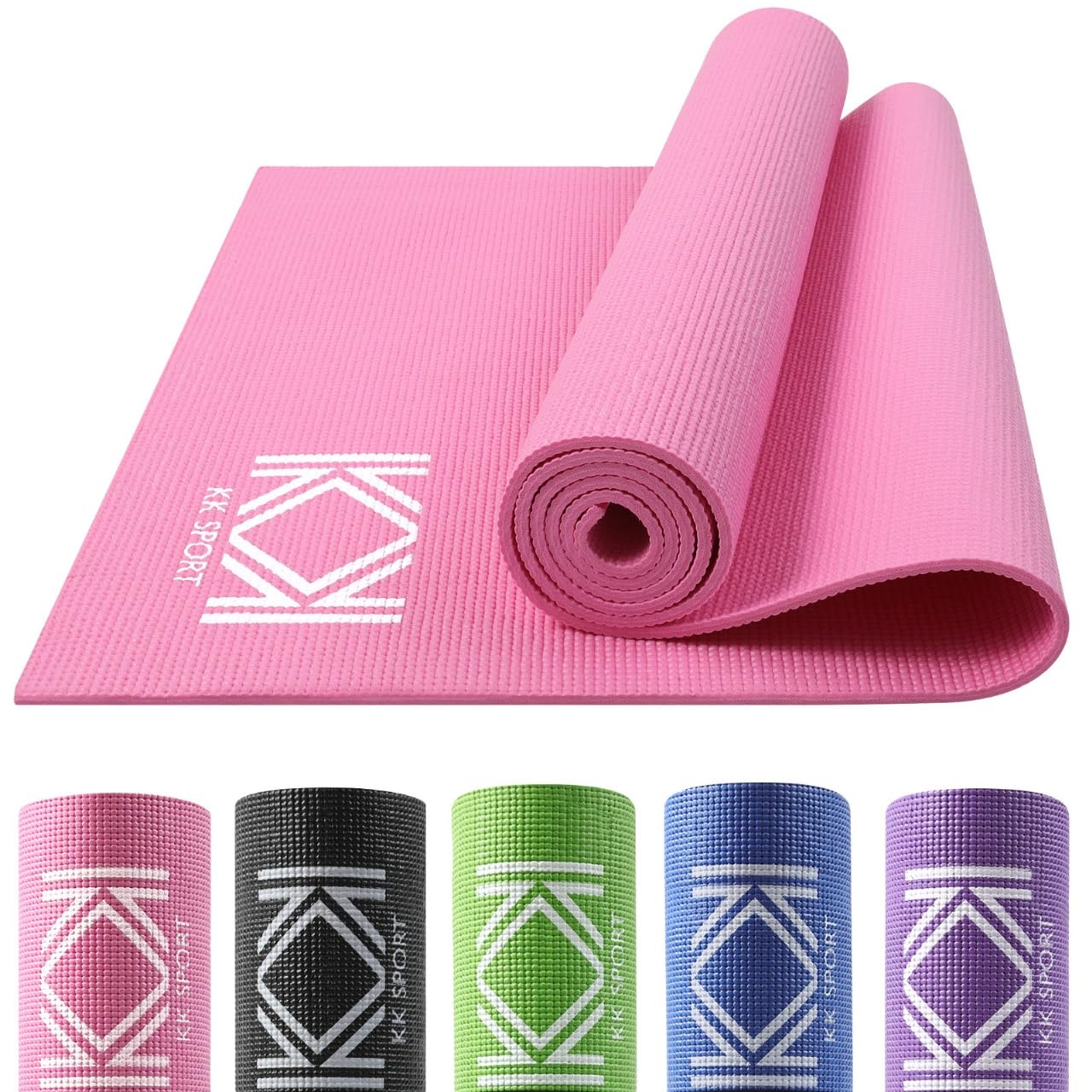KK 6mm Thick Yoga Mat - PVC Non Slip Exercise Mat - 180 x 60 cm - Perfect for Pilates, Stretching & Gymnastics - Compact Lightweight With Carry Bag (PINK)