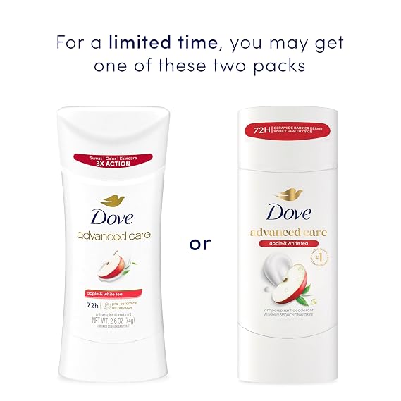 Dove Advanced Care Antiperspirant Deodorant Stick Apple & White Tea to Help Repair Skin Barrier After Shaving, with 72-hour Sweat & Odor Protection, 2.6 oz