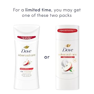 Dove Advanced Care Antiperspirant Deodorant Stick Apple & White Tea to Help Repair Skin Barrier After Shaving, with 72-hour Sweat & Odor Protection, 2.6 oz