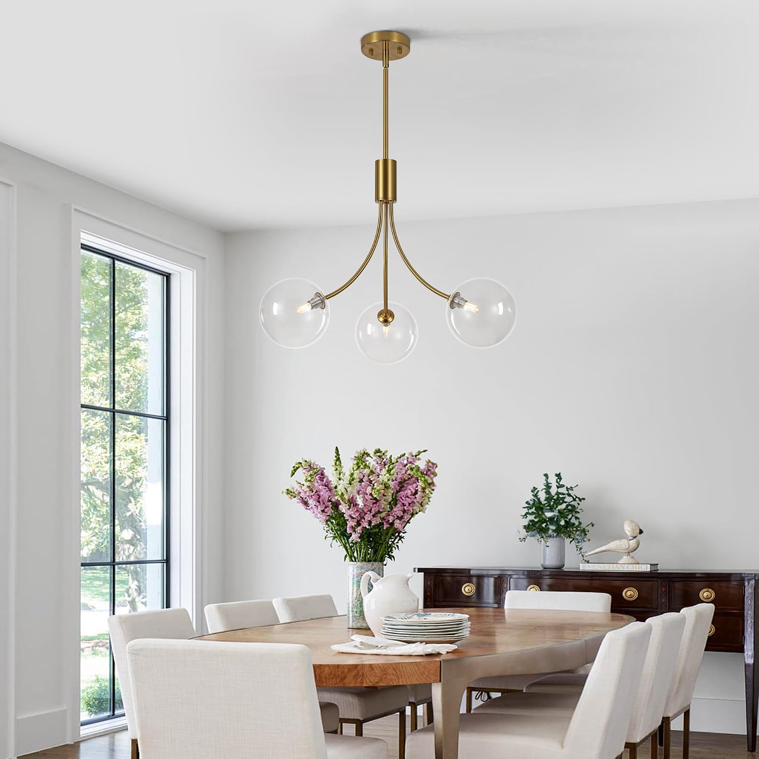 3-Light Modern Kitchen Chandelier,Gold Island Lights with Clear Glass Shade,Perfect Dining Room Lights for Kitchen Island, Living Room,Bedroom,Or Foyer Entryway,25.2 Inch,G9 Bulb