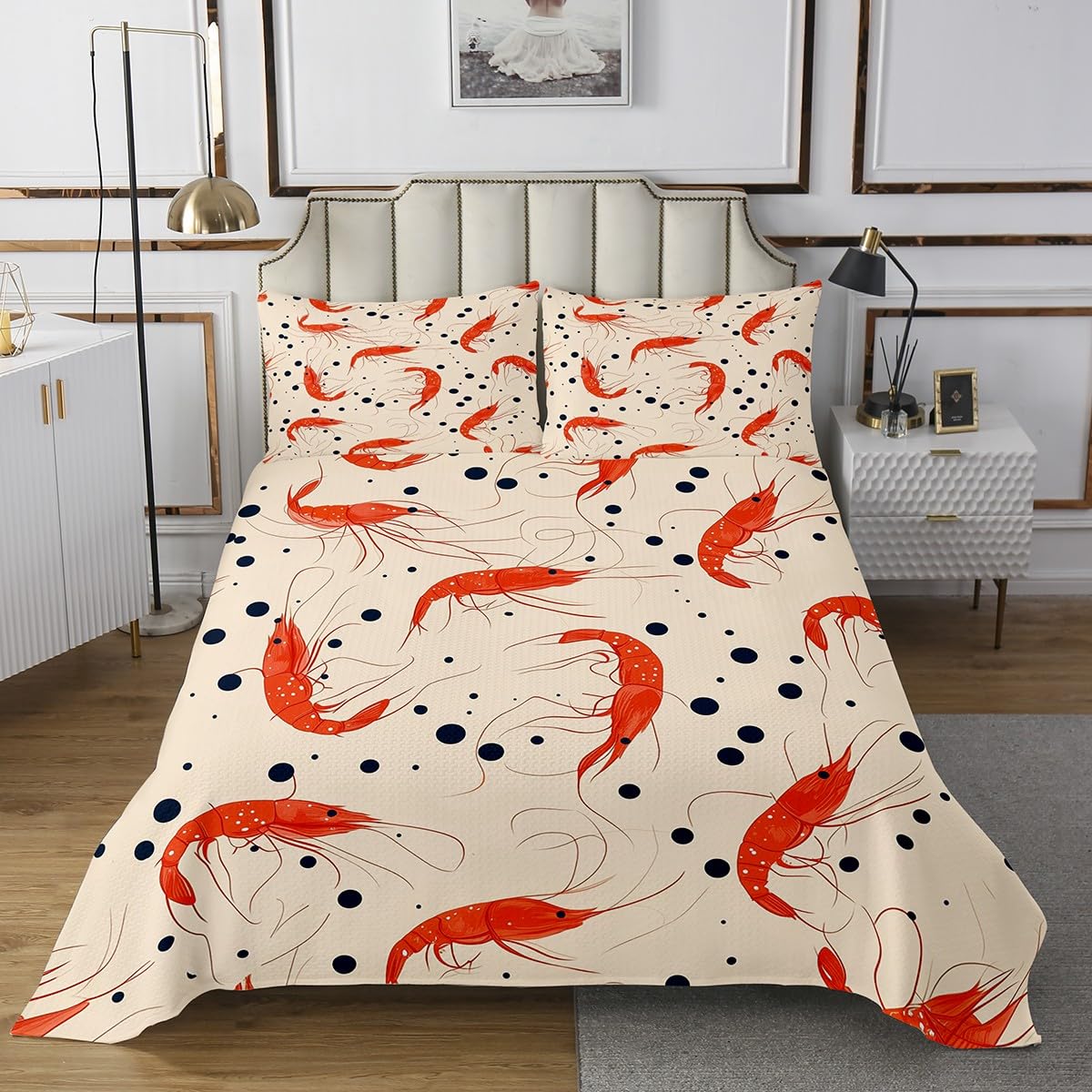 Erosebridal Kids Lobster Quilt Set Coastal Ocean Bedspread Set for Boys Girls Teen Cute Bedroom Decor,Red Lobster Quilted Wild Sea Marine Coverlet Sets,Twin