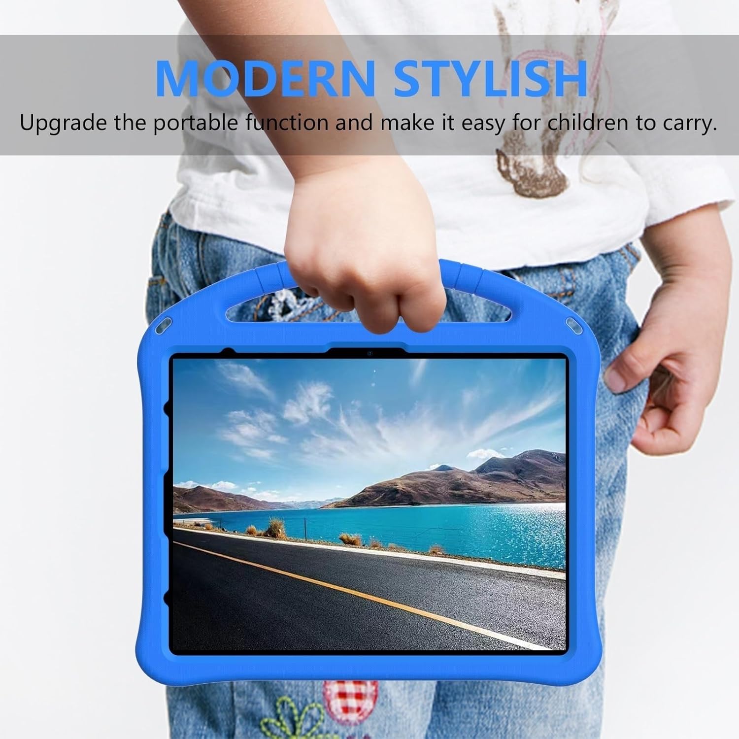 Tablet PC Bags Cases Sleeves Lightweight Shockproof Kids Friendly Cover Compatible with iPad Air 13 Inch M3 2025/Air 13" M2 2024,with Handle Stand Thickned Cornor Impact Protection Tablet Cover+Should