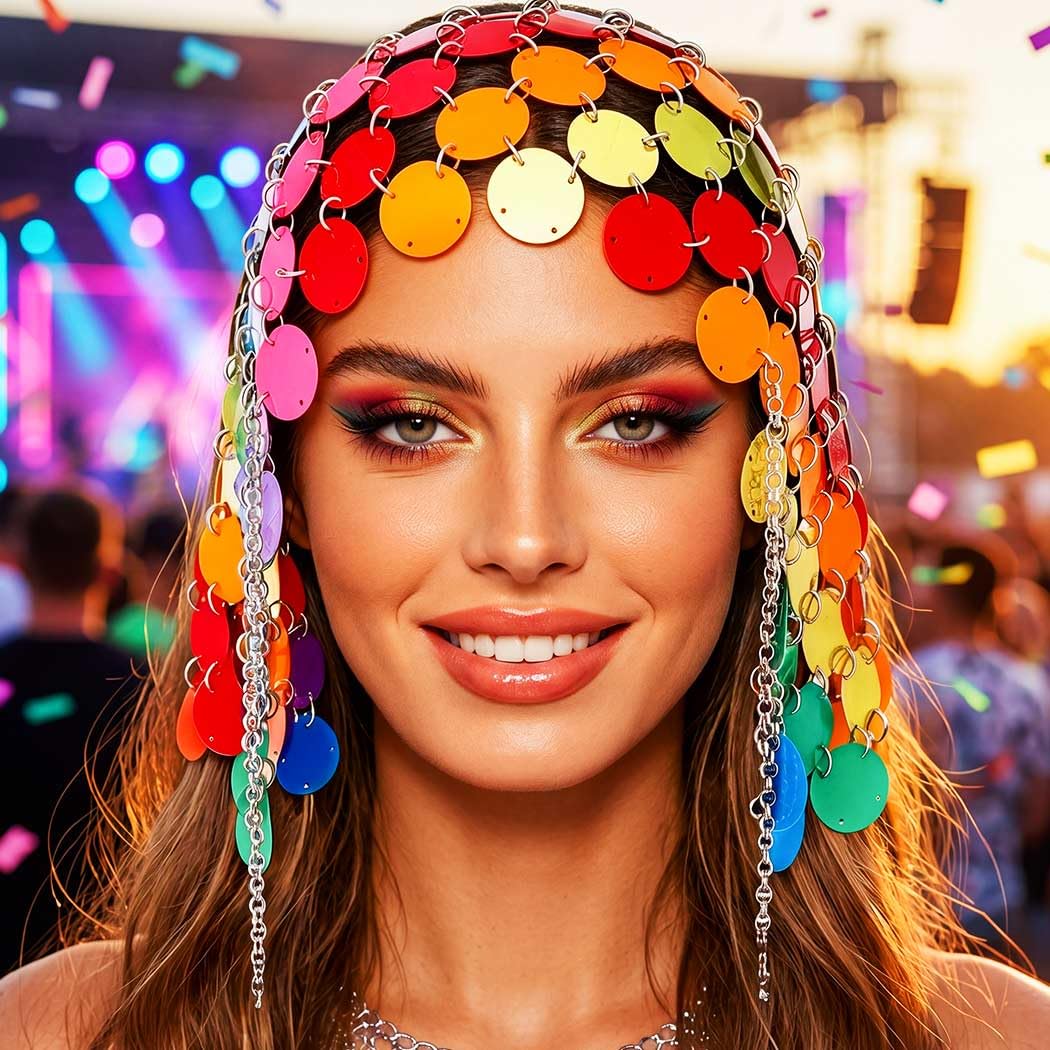Aukmla Gold Sequin Head Chain Chainmail Headpiece Cap for Women image 5