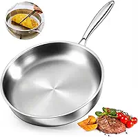 Frigideira em Aço Inox com Corpo Triplo e Cabo 24 cm – Antiaderente Físico Sem Revestimento – Compatível com Indução, Gás, Elétrico e Vitrocerâmico – Sem Teflon, Sem Flúor – Aço 304 – Fácil Limpeza