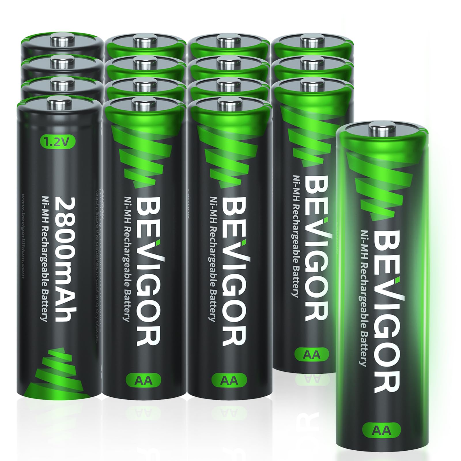 BEVIGOR AA Akkubatterien, 2800mAh 1.2V Akku hohe Kapazität AA NiMH wiederaufladbare Batterien, 16 Stück, vorgeladen