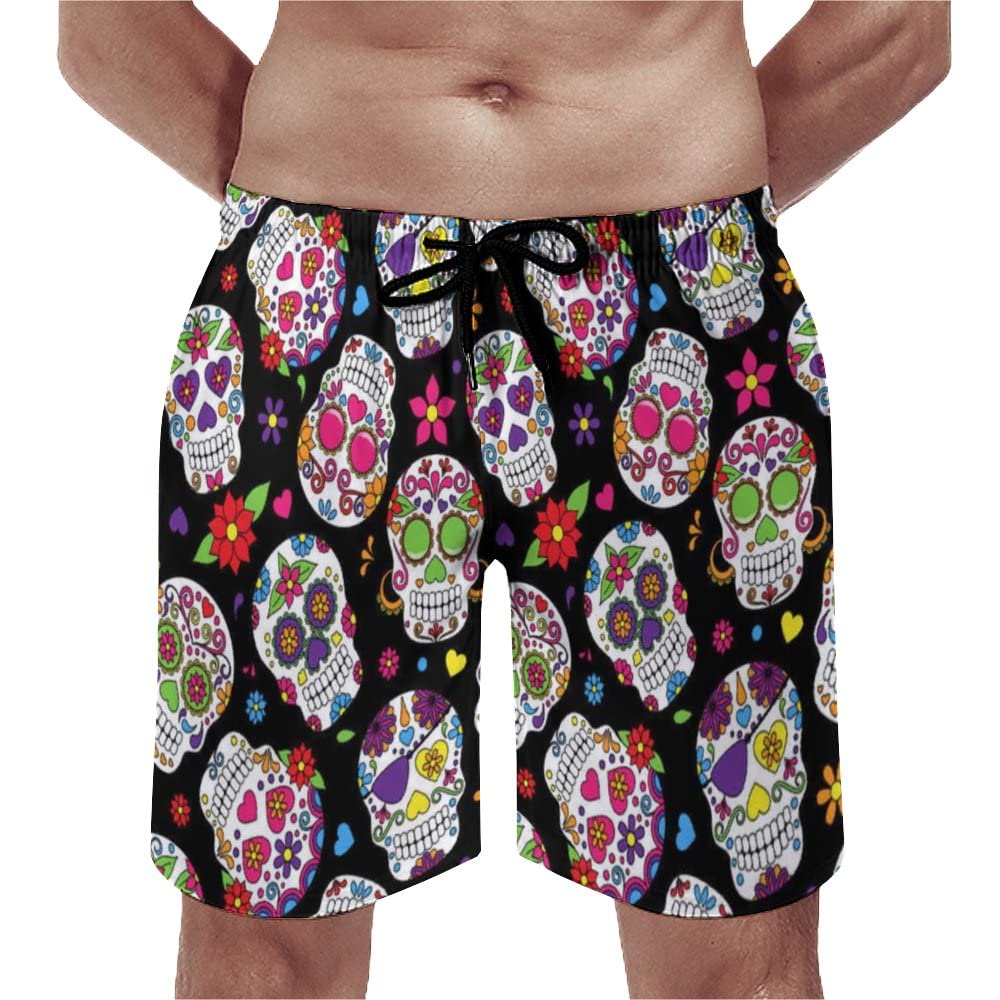 Men S Swim Trunks Quick Dry Colored Skull Beach Board Shorts With