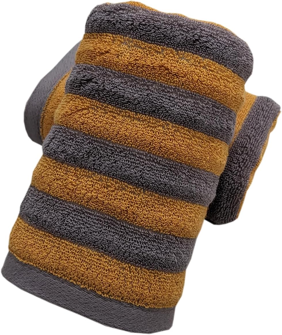 USTIDE 2-Pack Ribbed Striped Hand Towels - Orange & Gray 100% Cotton, Quick-Drying & Highly Absorbent, Classic Spa & Hotel Quality Bathroom Towels, 13x29 Inches