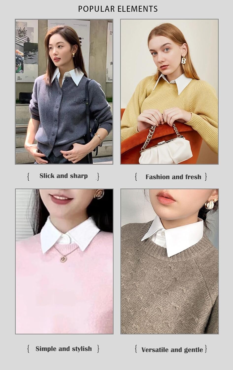 AruiLeo Women's 5pcs Striped Detachable Dickey Collar Half Shirts Blouse False Collar Top for Women Outfits - Image 6