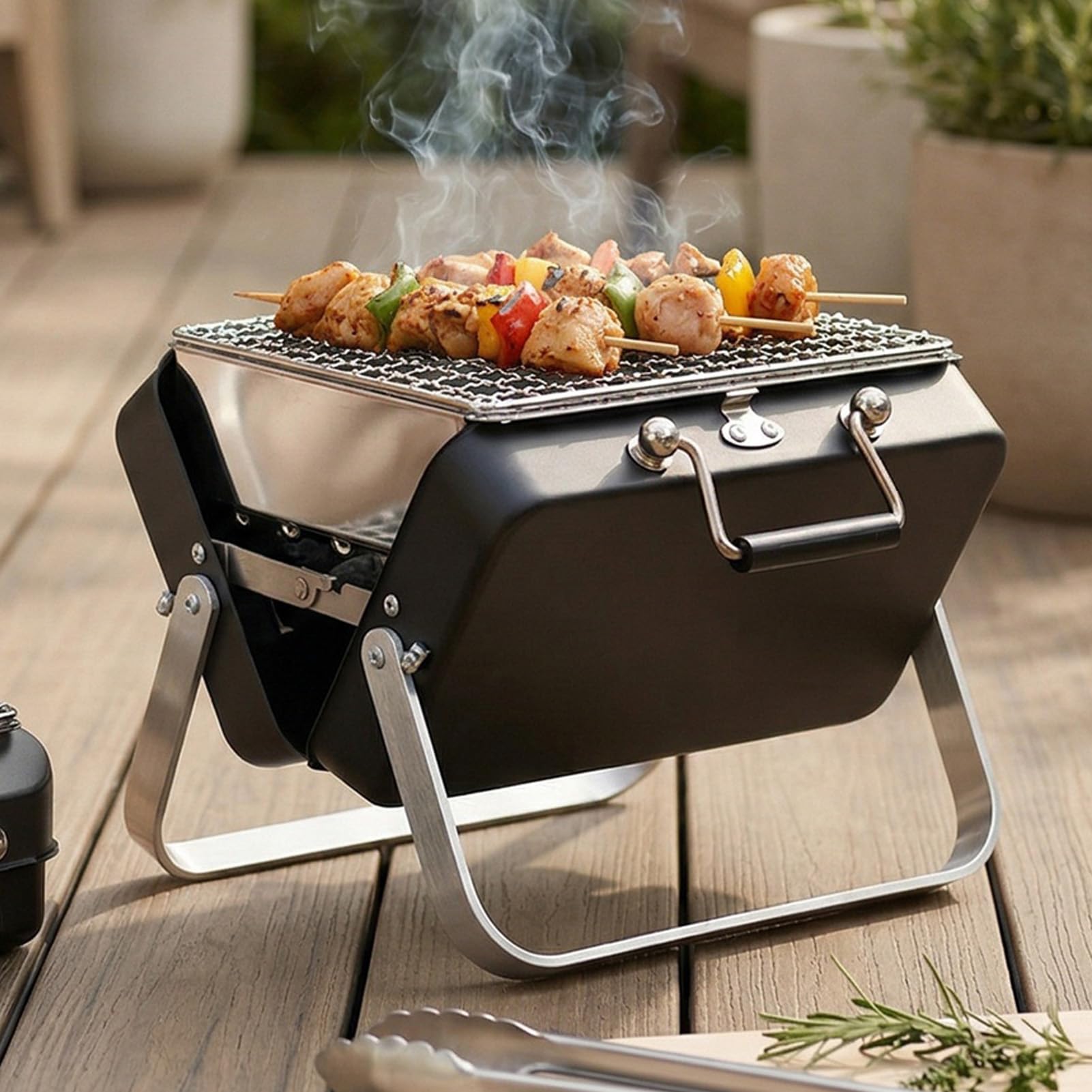 Asixxsix Składany Grill, Przenośny Mini Grill Węglowy Walizka ze Stali Nierdzewnej Zestawy Narzędzi do Grillowania na Piknik na Kempingu Gotowanie świeżym Powietrzu