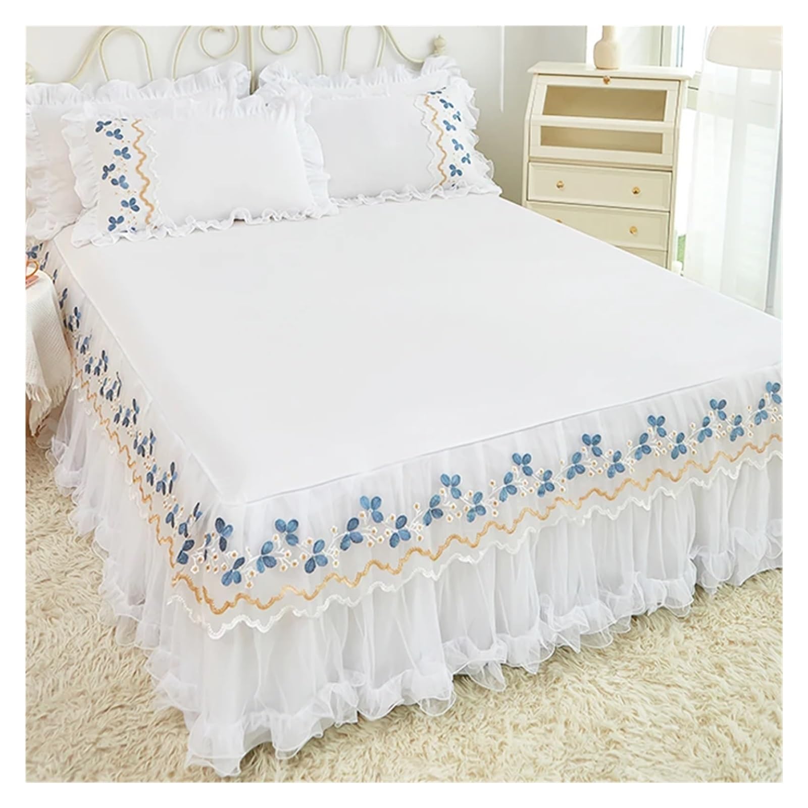 1 Piece Lace Bed Skirt + 2 Piece Pillowcases Bedding Bedspreads Sheet Pink Lace Bedding Set Bed For Girl Bed Cover(6,150x200cm 3pcs)