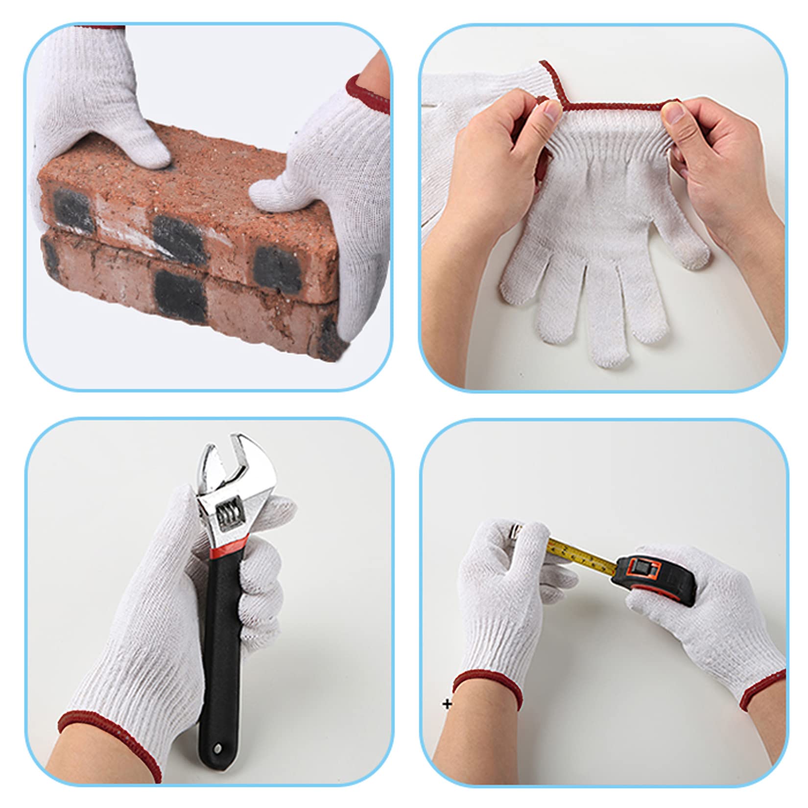 Guanti da Lavoro protettivi in Cotone Bianco da Uomo, 24/48 Paia di Guanti da Lavoro di Sicurezza Leggeri Lavorati a Maglia per Uso Industriale, grigliate, edilizia,4 packs/48 Pairs