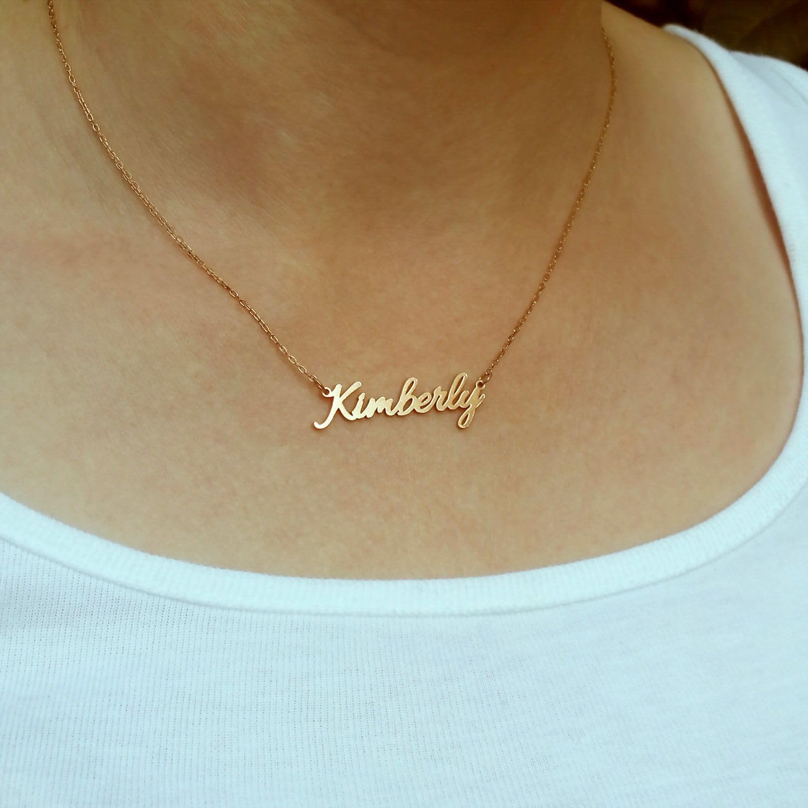 Argento sterling collana con nome rosa placcato oro gioiello Festa della Mamma