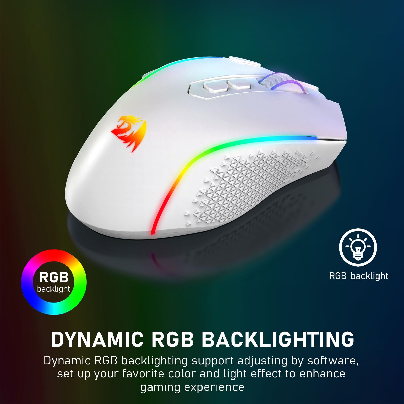 Redragon M810 MAX - Ratón inalámbrico para juegos de 3 modos, 12000 DPI con cable/inalámbrico RGB con tecla de disparo rápido, 8 botones macro, capacidad de energía fiable de 188 horas para PC/Mac