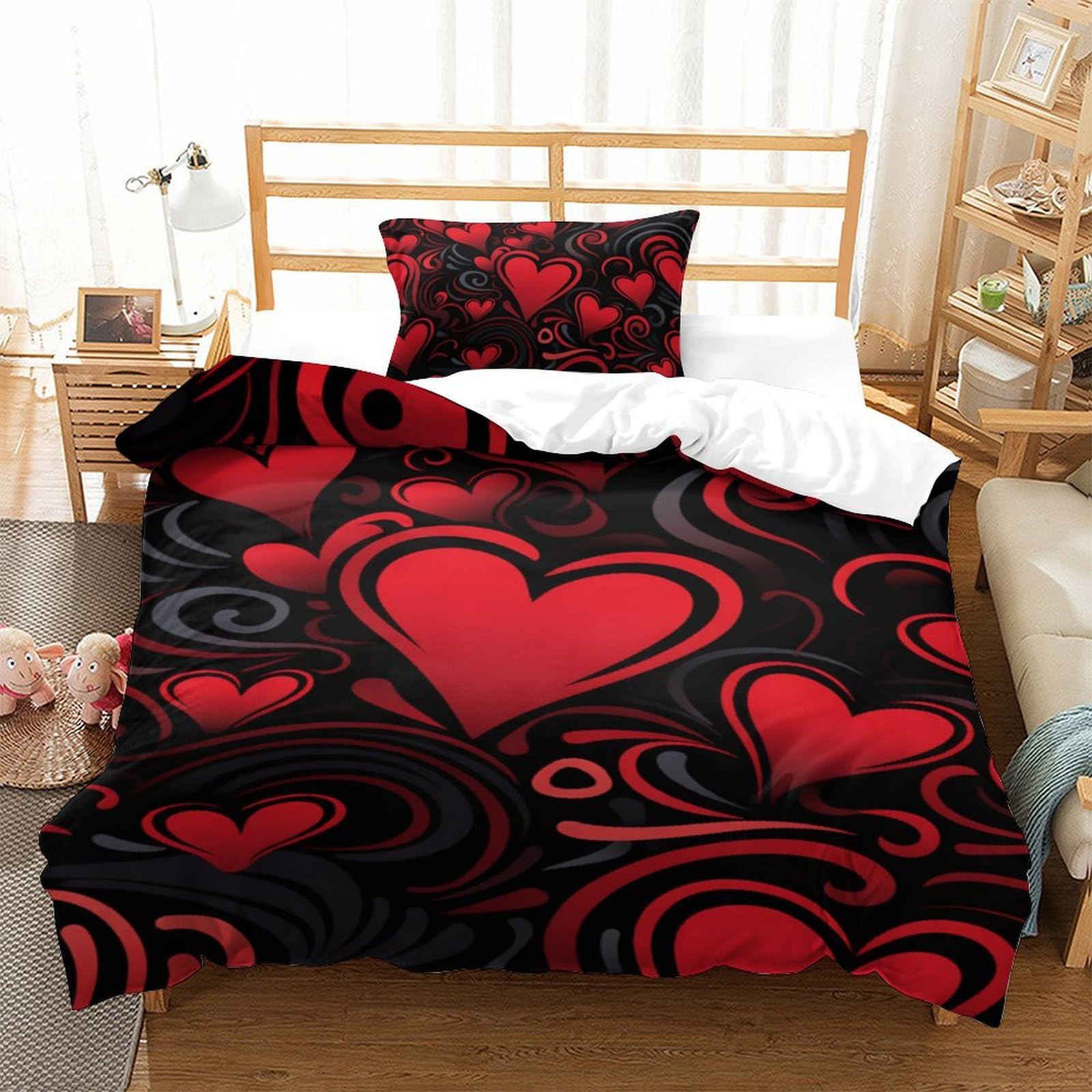 Housse de couette douce à fermeture éclair Amour 3D pour lit une place 135x200cm